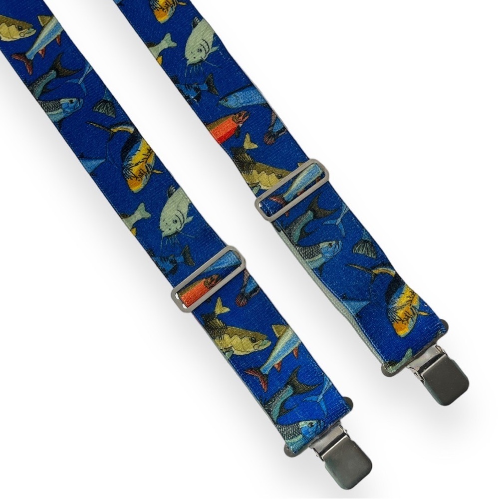 Wide Elastic Suspenders Made in the USA Fish Angler Fisherman Suspenders Clip On